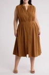 Vince Sleeveless Linen Blend Midi Dress In Cottonwood