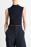 Vince Sleeveless Mock Neck Wool Blend Knit Top In Blue
