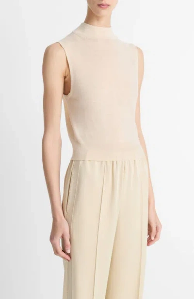 Vince Sleeveless Mock Neck Wool Blend Knit Top In Neutral