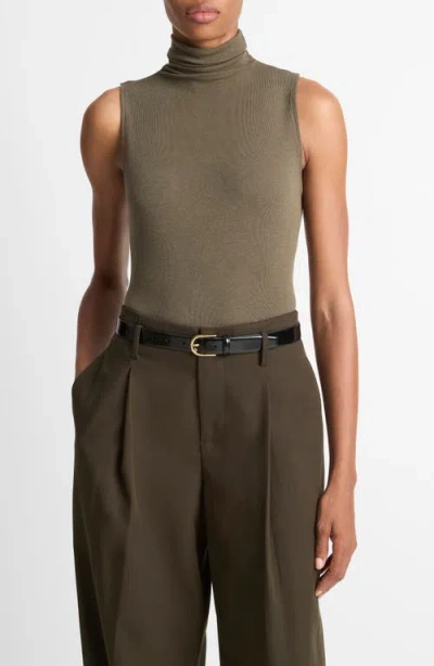 Vince Sleeveless Modal Turtleneck Top In Green