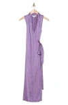 Vince Sleeveless Pleated Satin Wrap Dress