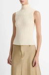 Vince Rib Sleeveless Turtleneck In Chalk