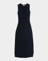 Vince Sleeveless Ribbed Button-front Dress In Black