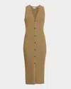 Vince Sleeveless Ribbed Button-front Dress In Brown