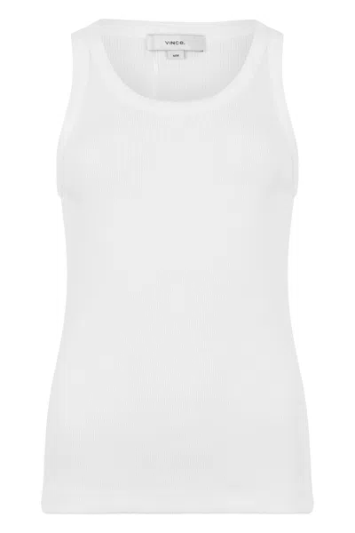 Vince Sleeveless Ribbed Cotton-modal Top In White