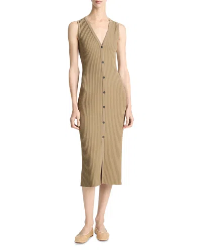 Vince Sleeveless Ribbed Midi Dress In Brown