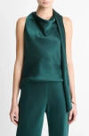 Vince Sleeveless Scarf Satin Top In Green