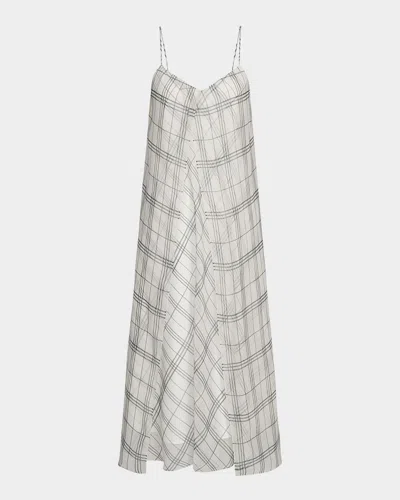 Vince Sleeveless Sheer Plaid Midi Dress In Off Whitegrey