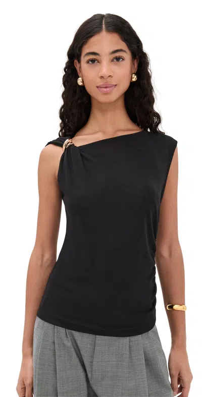 Vince Draped Sleeveless Wool Blend Top In Black