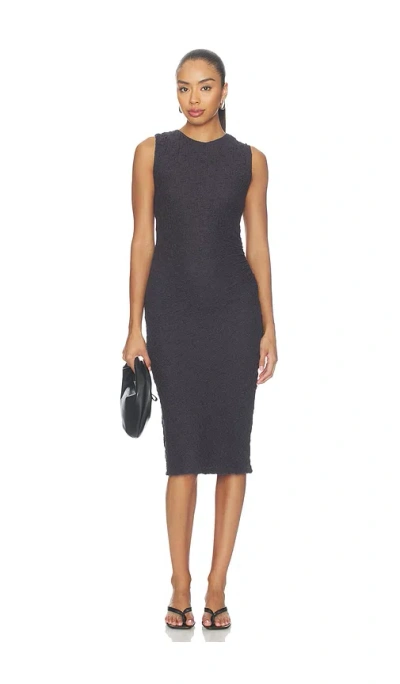 Vince Sleeveless Side Drape Dress In Gray