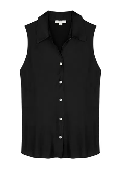 Vince Sleeveless Silk Shirt In Black