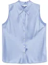 Vince Sleeveless Silk Shirt In Blue