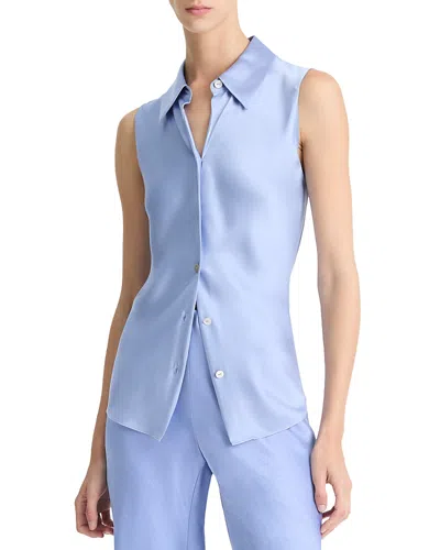 Vince Sleeveless Silk Top In Hellblau