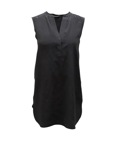 Vince Sleeveless Tunic Sheer Blouse In Black Rayon