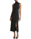 Vince Side-slit Sleeveless Turtleneck Dress In Black In Black