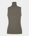 Vince Sleeveless Turtleneck Top In Brown