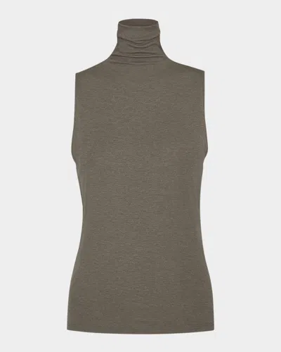 Vince Sleeveless Turtleneck Top In Brown