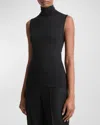 Vince Sleeveless Modal Turtleneck Top In Black