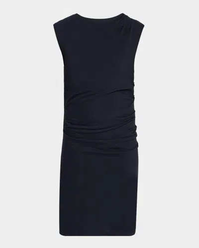 Vince Sleeveless Twist Draped Cotton Dress In Black