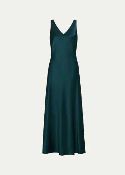 Vince Sleeveless V-neck Maxi Slip Dress In Jade Lake