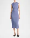 Vince Sleeveless Waist-gathered Midi Dress In Dark Periwinkle