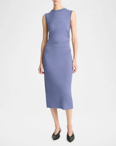 Vince Sleeveless Waist-gathered Midi Dress In Dark Periwinkle