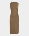 VINCE SLEEVELESS WAIST-GATHERED MIDI DRESS