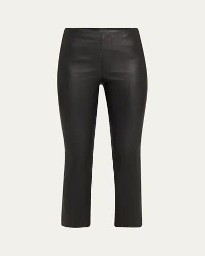 Vince Slim Cropped Leather Pants In Black