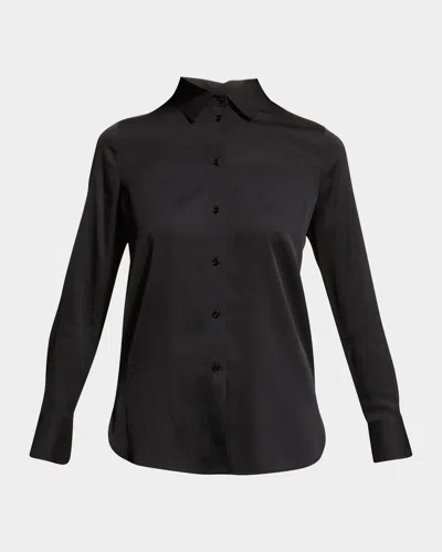 Vince Slim-fit Long-sleeve Stretch-silk Blouse In Black