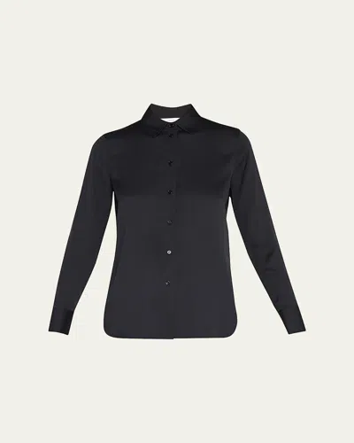 Vince Slim-fit Long-sleeve Stretch-silk Blouse In Blue