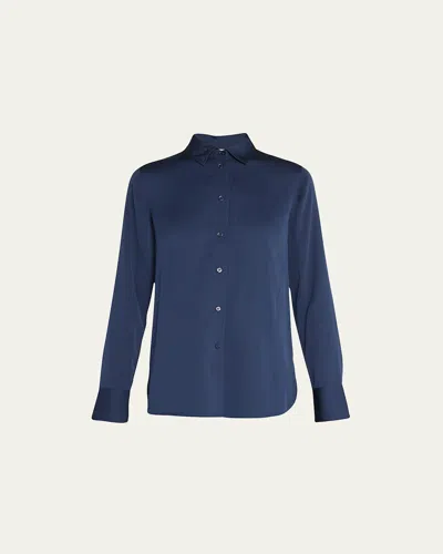 Vince Slim-fit Long-sleeve Stretch-silk Blouse In Coastal