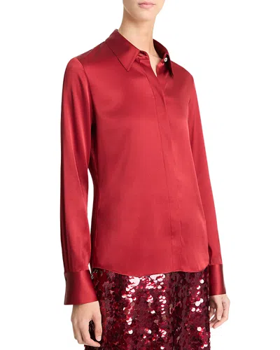 Vince Slim Fit Satin Shirt In Ruby Ink