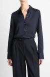 Vince Slim Fit Silk Blend Button-up Shirt In Blue