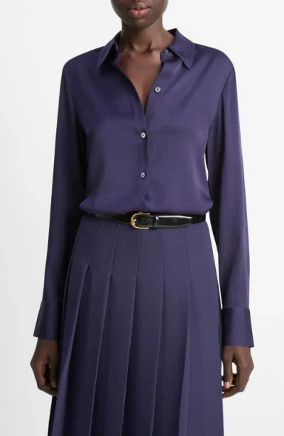 Vince Slim Fit Silk Blend Button-up Shirt In Purple