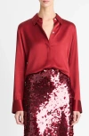 Vince Slim Fit Stretch Silk Button-up Shirt In Ruby Ink