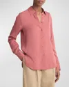Vince Stretch Silk Blouse In Berry Rust