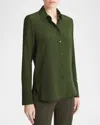 Vince Slim Fitted Silk-blend Blouse In Vine