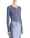 Vince Slim Rib Shell Button Cashmere & Silk-blend Cardigan In Blue