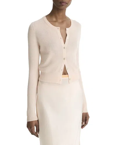 Vince Slim Rib Shell Button Cashmere & Silk-blend Cardigan In Neutral