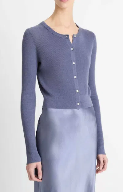 Vince Slim Rib Shell Cardigan In Thistle