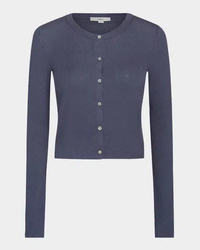 VINCE SLIM RIBBED SILK-CASHMERE CARDIGAN