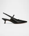 Vince Mesh Leather Kitten Slingback Pumps In Black