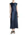 Vince Cap Sleeve Satin Maxi Dress In Blue