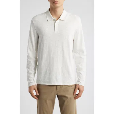 Vince Slub Cotton Long Sleeve Polo In White