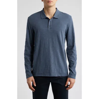 Vince Slub Cotton Long Sleeve Polo In Blue