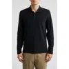 Vince Slub Cotton Long Sleeve Polo In Black