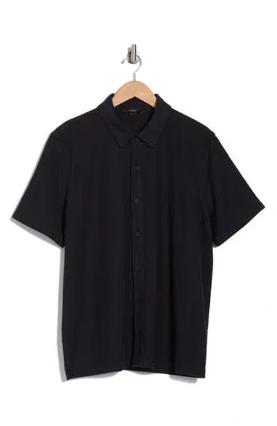 Vince Slub Knit Short Sleeve Cotton Button-up Shirt In Coastal