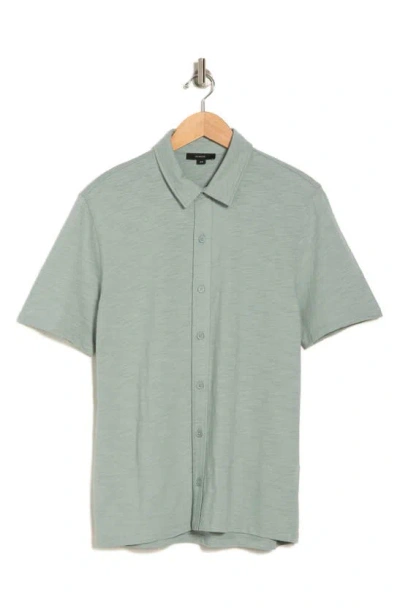 Vince Slub Knit Short Sleeve Cotton Button-up Shirt In Poolside