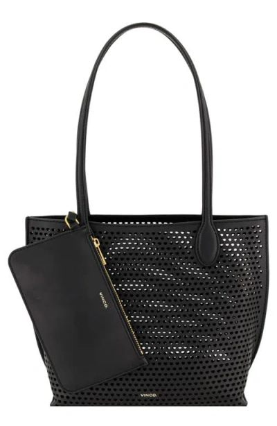 Vince Small Athene Perforated Nappa Leather Tote In Black