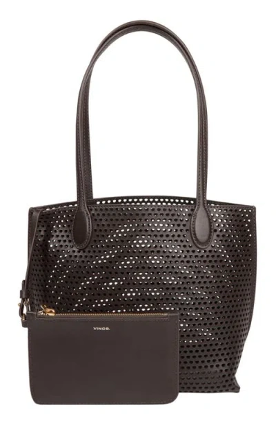 Vince Small Athene Perforated Nappa Leather Tote In Brown